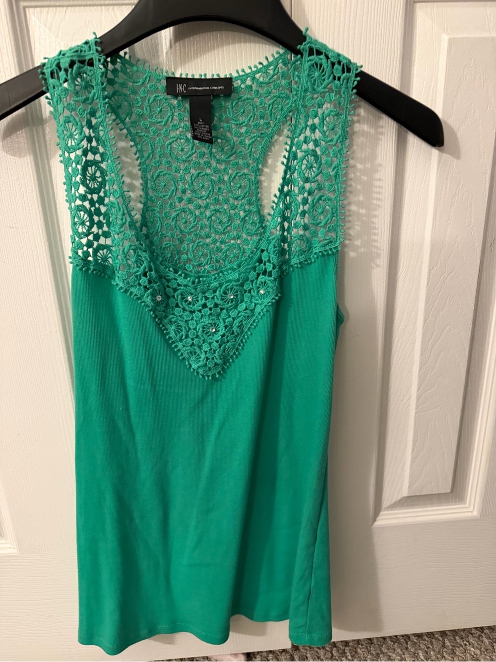 INC International Concepts Emerald Green Crochet Yoke Sleeveless Tank